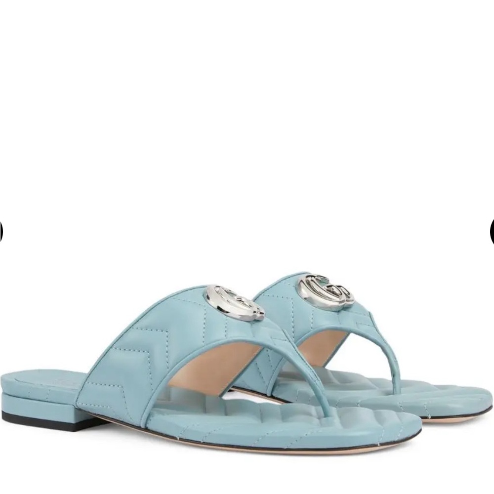 NWT Gucci Light Blue leather Sandals with Silver GG Details US 9